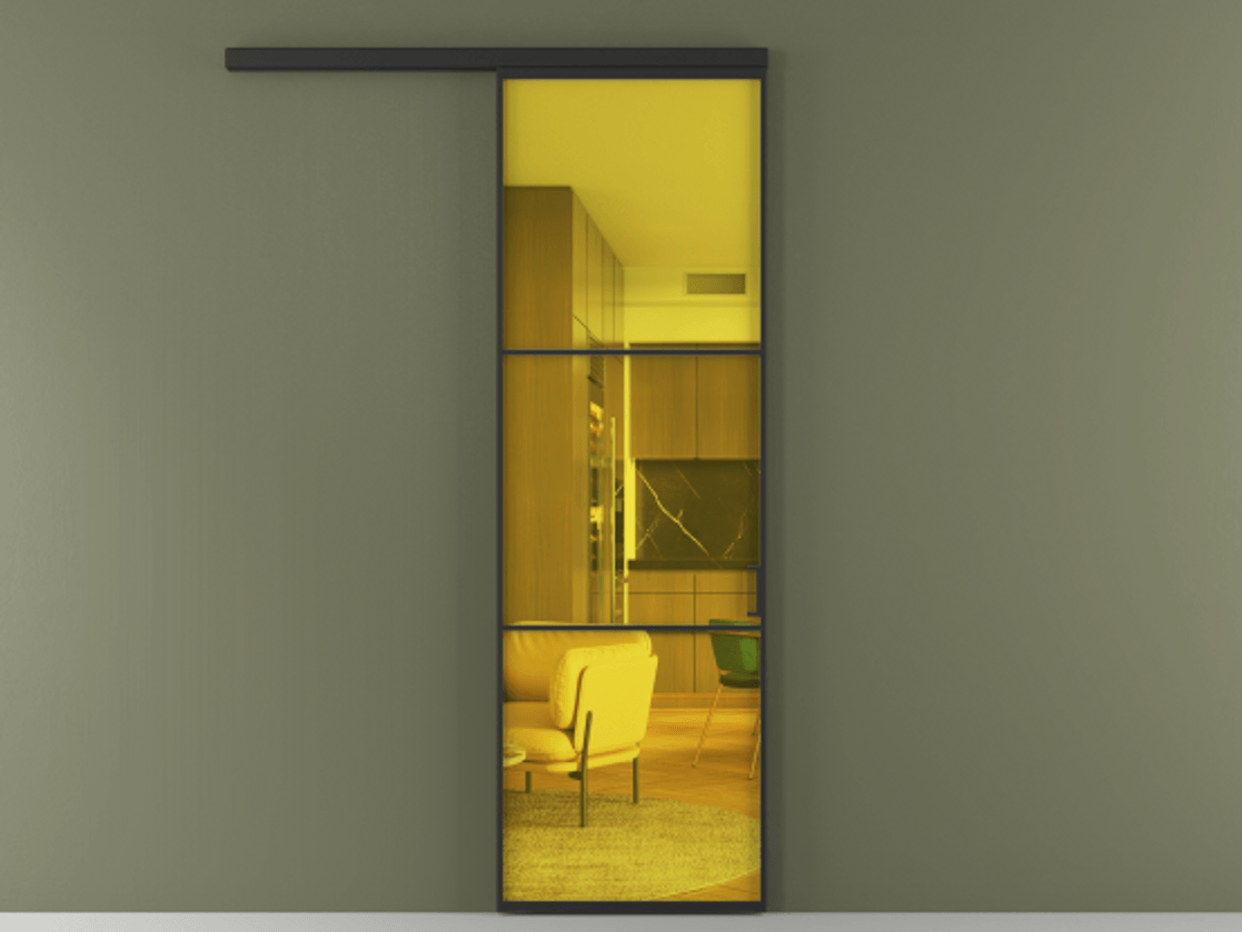 Перегородка Формато вдоль стены 1 створка АЛПР 040.03 Алюминий Черный Прозрачное жёлтое стекло, триплекс Цена 107000 ₽  | Volhovec