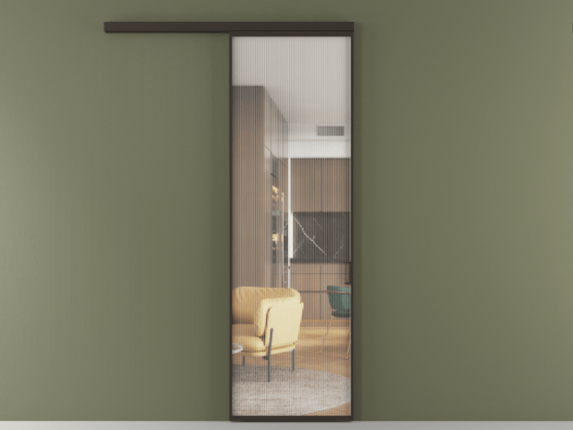 Перегородка Formato вдоль стены одностворчатая АЛПР 040.01 Алюминий антрацит Рифлёное стекло "Moru", триплекс, 8 мм. Цена 117000 ₽ 1. Полотно (800/2100 мм)
2. Комплект установки раздвижной системы
3. Базовый комплект фурнитуры
4.Ручка RONDO
. Фабрика дверей Волховец 8 (800) 551 43 19 Перегородка Formato вдоль стены одностворчатая АЛПР 040.01 Алюминий антрацит Рифлёное стекло "Moru", триплекс, 8 мм Цена 117000 ₽ | Volhovec