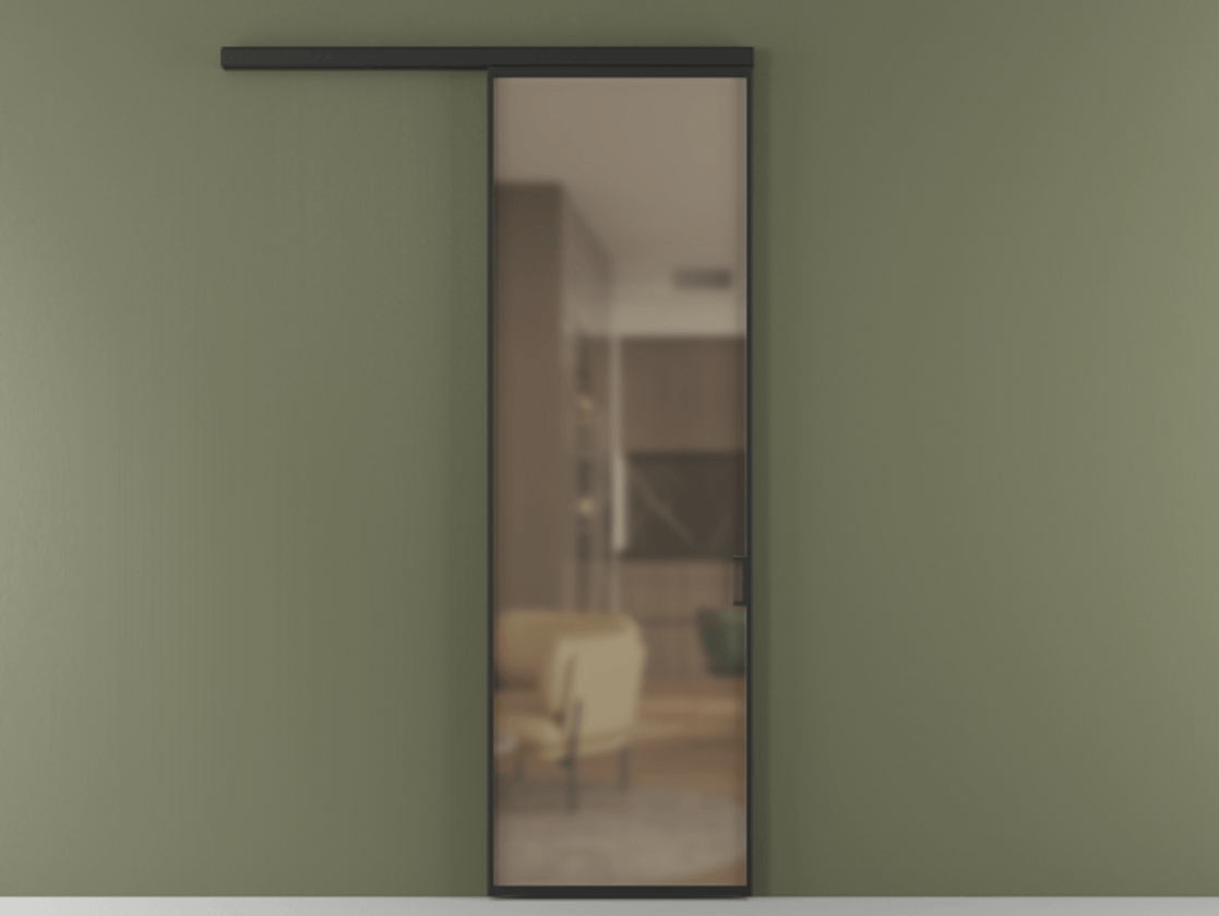 Перегородка Formato вдоль стены одностворчатая АЛПР 040.01 Алюминий Черный Сатинированное бронзовое стекло, триплекс Цена 109830 ₽  | Volhovec