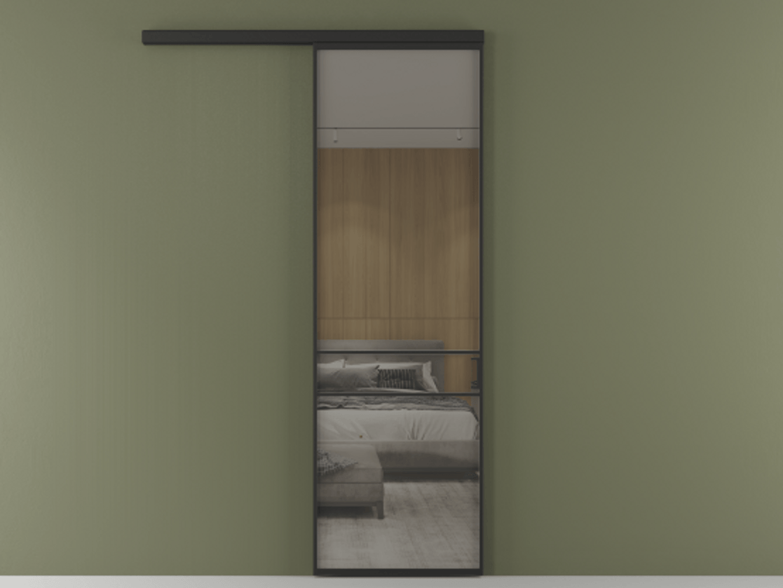 Перегородка Формато вдоль стены 1 створка АЛПР 040.02 Алюминий Черный Рефлективное серое стекло "Стопсол", калёное Цена 113720 ₽  | Volhovec