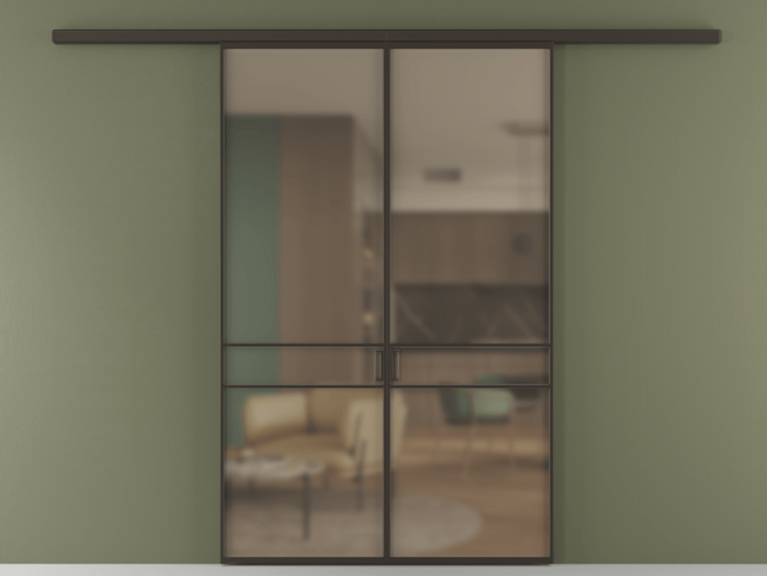 Перегородка Формато вдоль стены 2 створки АЛПР 040.02 Алюминий антрацит Сатинированное бронзовое стекло, триплекс Цена 244650 ₽ | Volhovec