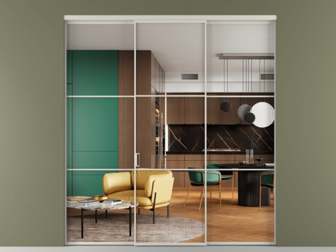 Перегородка Formato внутри проёма 3 створки АЛПР 040.03 Алюминий тёплый серый Прозрачное стекло "Crystal Vision", калёное Цена 333480 ₽ | Volhovec