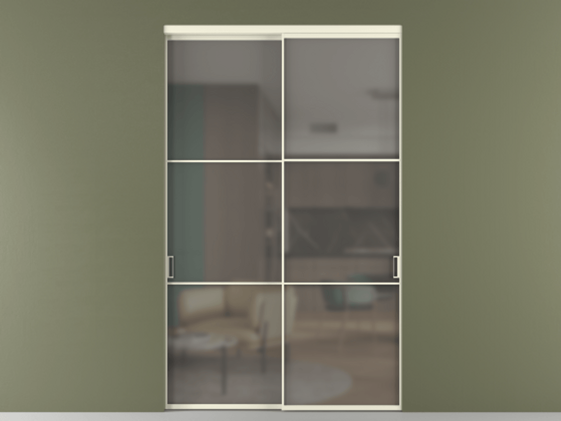 Перегородка Формато внутри проёма 2 створки АЛПР 040.03 Алюминий молочно-белый Сатинированное серое стекло, триплекс Цена 445990 ₽  | Volhovec