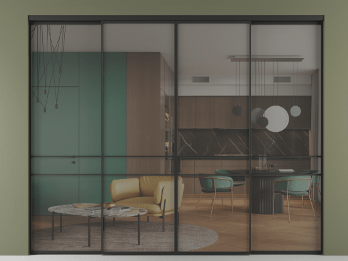 Перегородка Формато внутри проёма 4 створки АЛПР 040.02 Алюминий Черный Прозрачное серое стекло, триплекс Цена 400260 ₽  | Volhovec