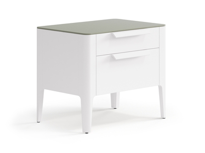 Мебель Тумба прикроватная Piega 2 ящика. Цвет Матовый пудровый белый. Материал Гладкая эмаль. Коллекция Тумба прикроватная Piega 2 ящика. Картинка.