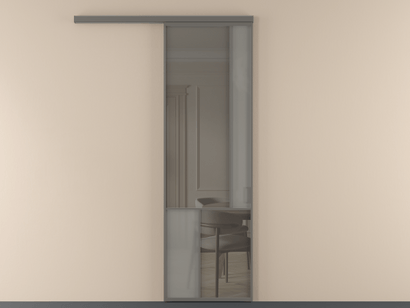 Алюминевая перегородка vd1_1_АКЛС_Серый сатин триплекс+Серый триплекс_new. Цвет Алюминий классический серый. Материал Алюминий в эмали. Коллекция Перегородка Mosaic вдоль стены одностворчатая. Картинка.