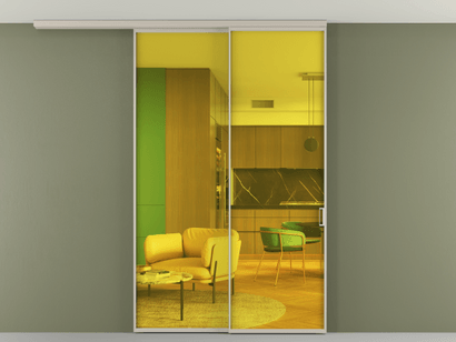 Алюминевая перегородка АЛПР 040.01_АСБЖ_ПРОЗ ЖЕЛ_new. Цвет Алюминий светло-бежевый. Материал Алюминий в эмали. Коллекция Перегородка Formato вдоль стены на потолок телескопик синхро 2. Картинка.