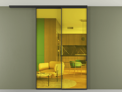 Алюминевая перегородка АЛПР 040.01_ЧРН_ПРОЗ ЖЕЛ_new. Цвет Алюминий Черный. Материал Алюминий. Коллекция Перегородка Formato вдоль стены на потолок телескопик синхро 2. Картинка.