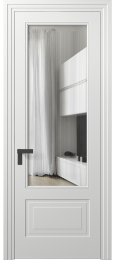Дверь межкомнатная 8342 МБЛ Прозрачное стекло с гравировкой Rocca. Цвет Матовый белоснежный. Материал Гладкая эмаль. Коллекция Rocca. Картинка.