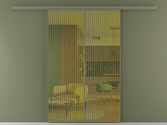 Алюминевая перегородка АЛПР 040.06_АОТ_ПРОЗ ЖЕЛ_new. Цвет Алюминий оливковый тёмный. Материал Алюминий в эмали. Коллекция Перегородка Formato вдоль стены 2 створки. Картинка.