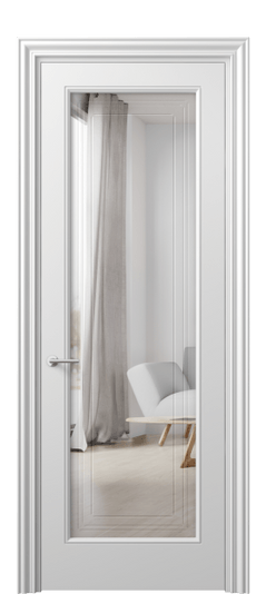 Дверь межкомнатная 8400 МБЛ Двустороннее зеркало с гравировкой. Цвет Матовый белоснежный. Материал Гладкая эмаль. Коллекция Маскот. Картинка.