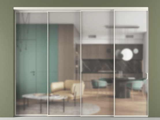 Алюминевая перегородка vn4_01 Matelux Crystalvision БЕЛ. Цвет Алюминий Белый. Материал Алюминий. Коллекция Перегородка Formato внутри проёма 4 створки с синхронным механизмом. Картинка.