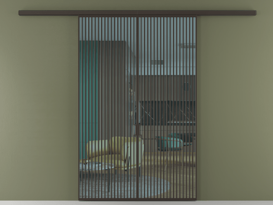 Алюминевая перегородка АЛПР 040.06_ААН_ПРОЗ ГОЛ_new. Цвет Алюминий антрацит. Материал Алюминий в эмали. Коллекция Перегородка Formato вдоль стены 2 створки. Картинка.