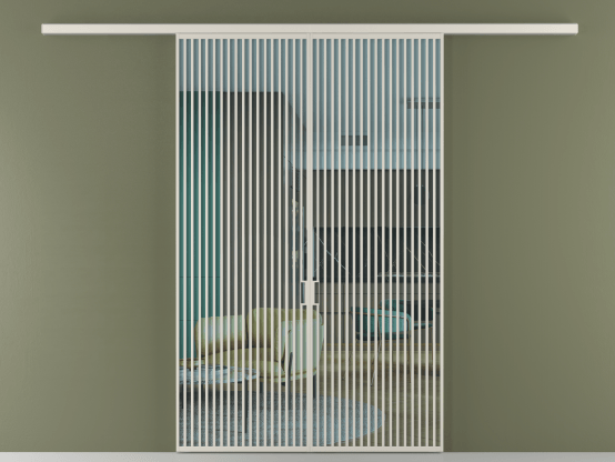 Алюминевая перегородка АЛПР 040.06_АОС_ПРОЗ ГОЛ_new. Цвет Алюминий облачно-серый. Материал Алюминий в эмали. Коллекция Перегородка Formato вдоль стены 2 створки. Картинка.